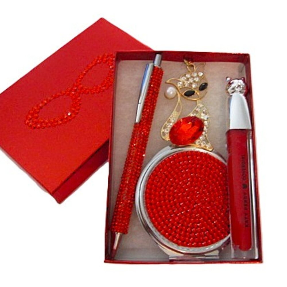 Cat Cover Girl Katy Perry Lip Gloss Compact Mirror Ink Pen Keychain NEW